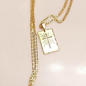 Men's 18k Gold Plated Chain w/cross pendant